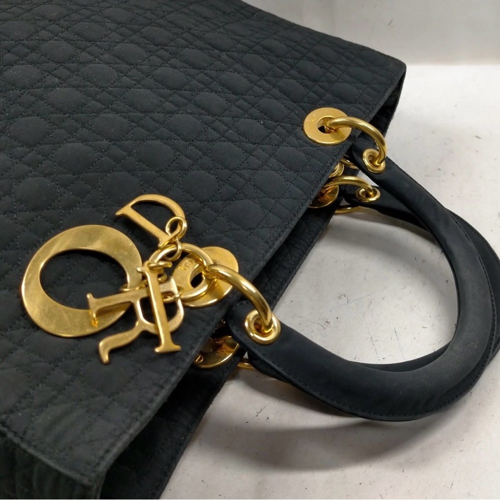 Christian Dior Lady Dior Medium Black Cannage Nylon Gold Hardware - Picture 6 of 9